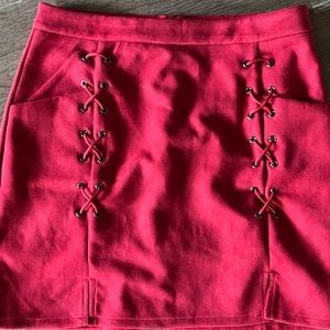 katiewens Women's Classic High Waist Lace Up Faux Suede A Line Mini Skirt Large